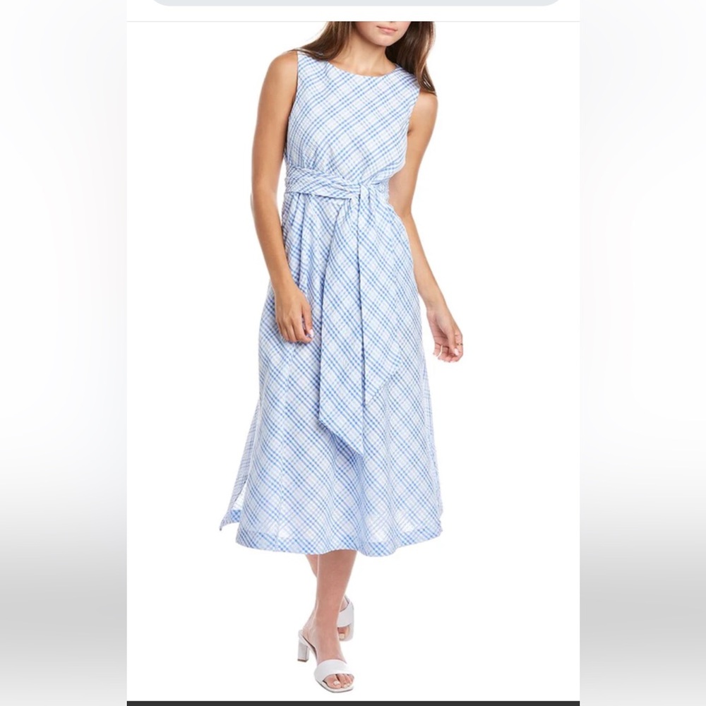 Blue and white Anne Klein seersucker midi dress